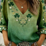 Women's casual St. Patrick's Day cotton and linen shirt