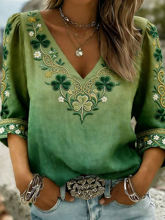 Women's casual St. Patrick's Day cotton and linen shirt