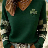 Women's St. Patrick's Day Print Casual V-Neck Top