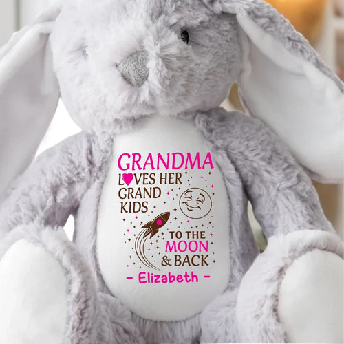 Grandma Loves Her Grandkids To The Moon And Back - Personalized Stuffed Bunny