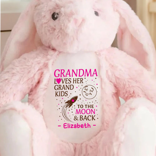 Grandma Loves Her Grandkids To The Moon And Back - Personalized Stuffed Bunny