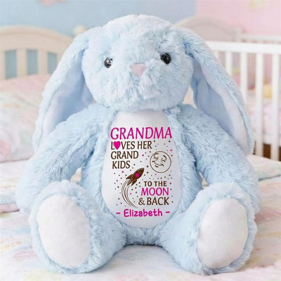 Grandma Loves Her Grandkids To The Moon And Back - Personalized Stuffed Bunny