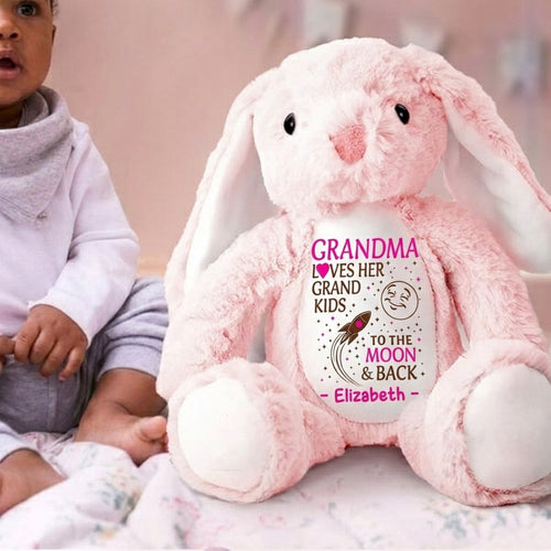 Grandma Loves Her Grandkids To The Moon And Back - Personalized Stuffed Bunny