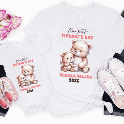Personalized Cute Bear Bunny Fantasy Unicorn 100% Cotton Baby Bodysuit T-shirt Matching Outfit with Name First Mother's Day Gift for Newborn New Mom