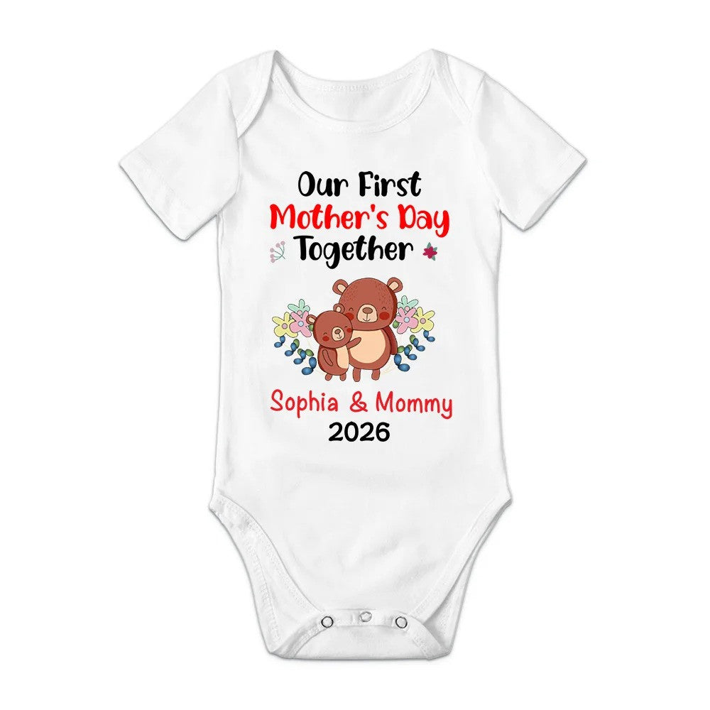 Personalized Cute Bear Bunny Fantasy Unicorn 100% Cotton Baby Bodysuit T-shirt Matching Outfit with Name First Mother's Day Gift for Newborn New Mom