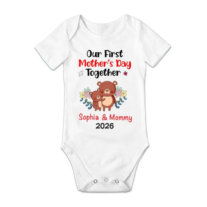 Personalized Cute Bear Bunny Fantasy Unicorn 100% Cotton Baby Bodysuit T-shirt Matching Outfit with Name First Mother's Day Gift for Newborn New Mom