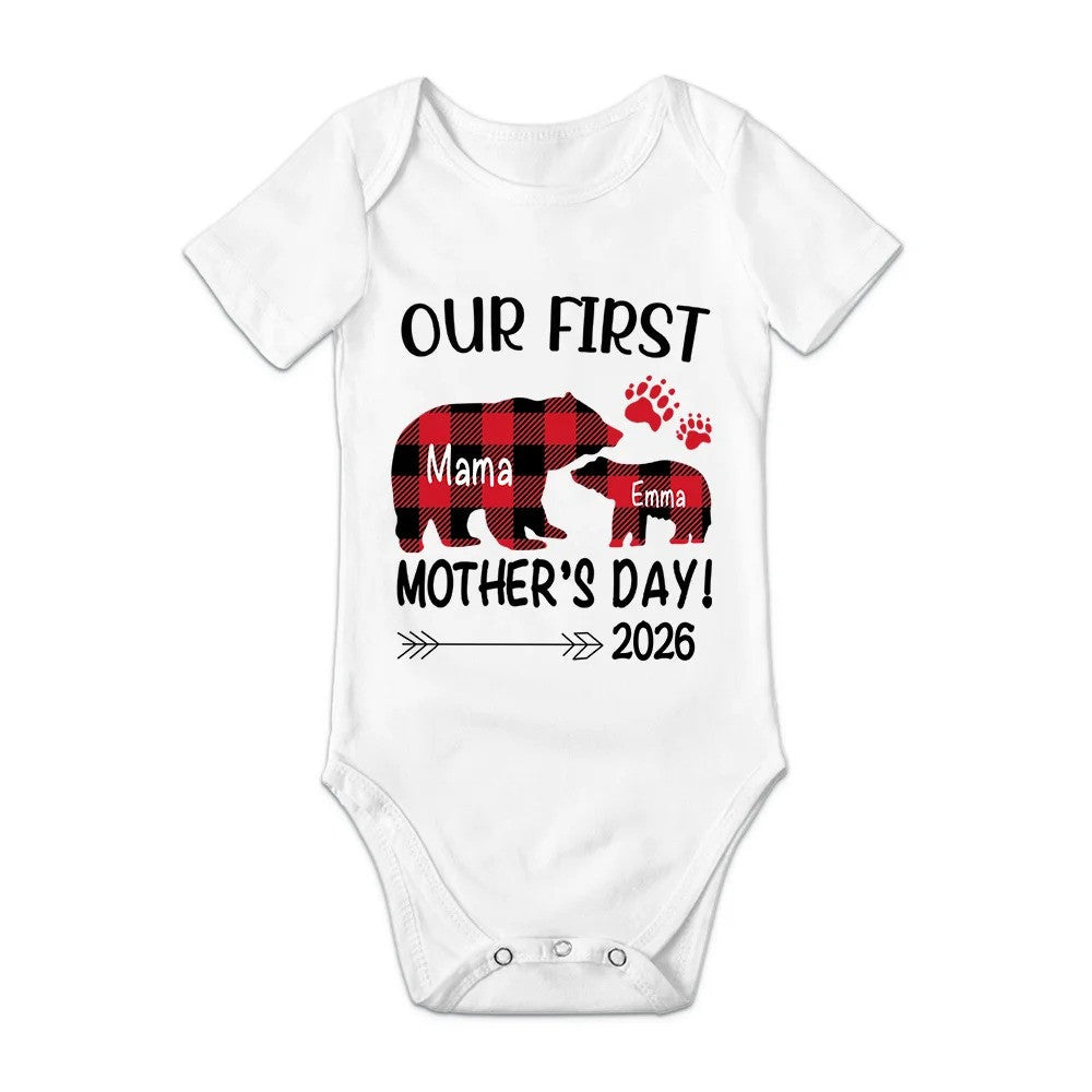 Personalized Cute Bear Bunny Fantasy Unicorn 100% Cotton Baby Bodysuit T-shirt Matching Outfit with Name First Mother's Day Gift for Newborn New Mom
