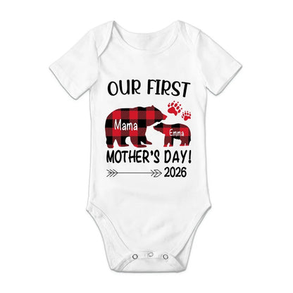 Personalized Cute Bear Bunny Fantasy Unicorn 100% Cotton Baby Bodysuit T-shirt Matching Outfit with Name First Mother's Day Gift for Newborn New Mom