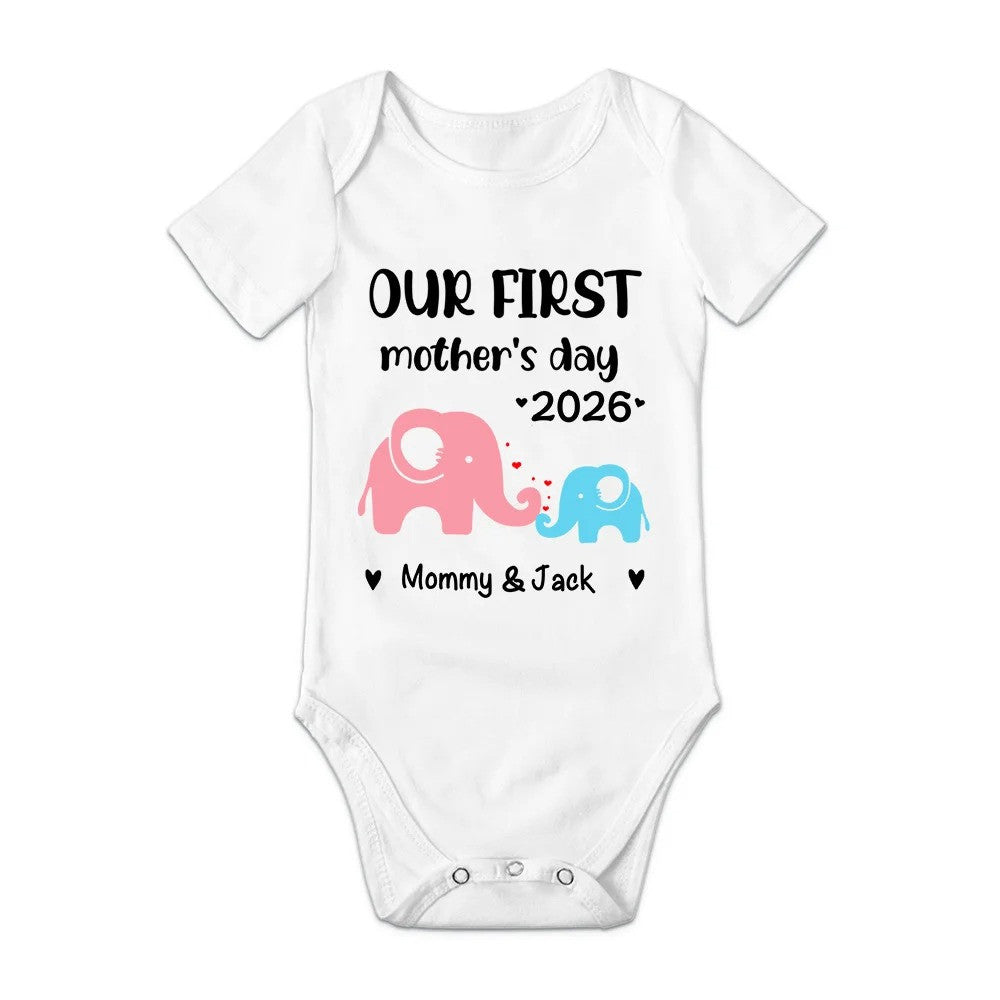 Personalized Cute Bear Bunny Fantasy Unicorn 100% Cotton Baby Bodysuit T-shirt Matching Outfit with Name First Mother's Day Gift for Newborn New Mom