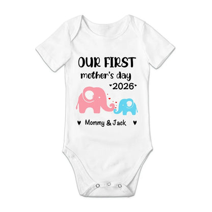 Personalized Cute Bear Bunny Fantasy Unicorn 100% Cotton Baby Bodysuit T-shirt Matching Outfit with Name First Mother's Day Gift for Newborn New Mom