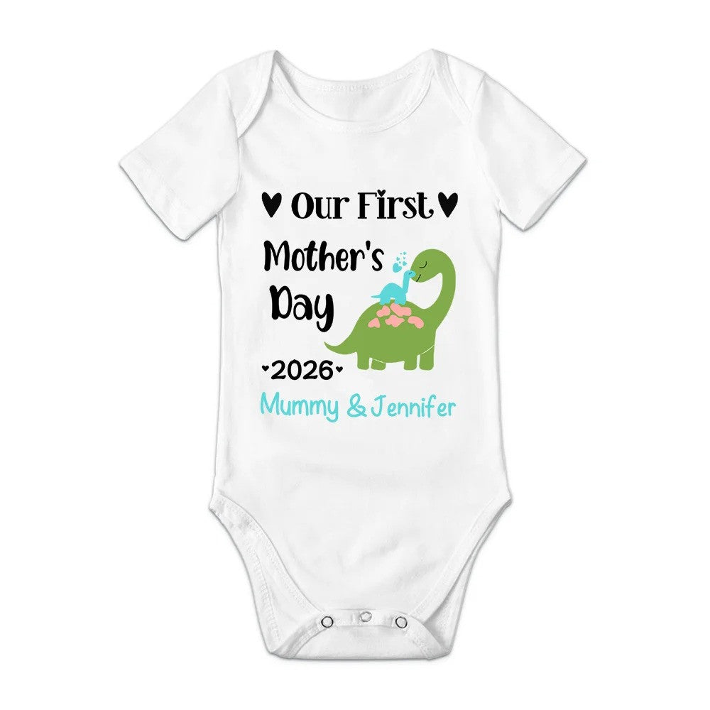 Personalized Cute Bear Bunny Fantasy Unicorn 100% Cotton Baby Bodysuit T-shirt Matching Outfit with Name First Mother's Day Gift for Newborn New Mom