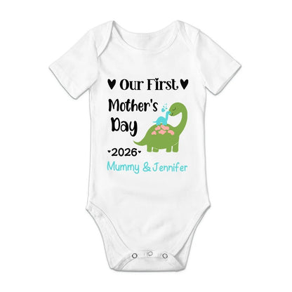 Personalized Cute Bear Bunny Fantasy Unicorn 100% Cotton Baby Bodysuit T-shirt Matching Outfit with Name First Mother's Day Gift for Newborn New Mom