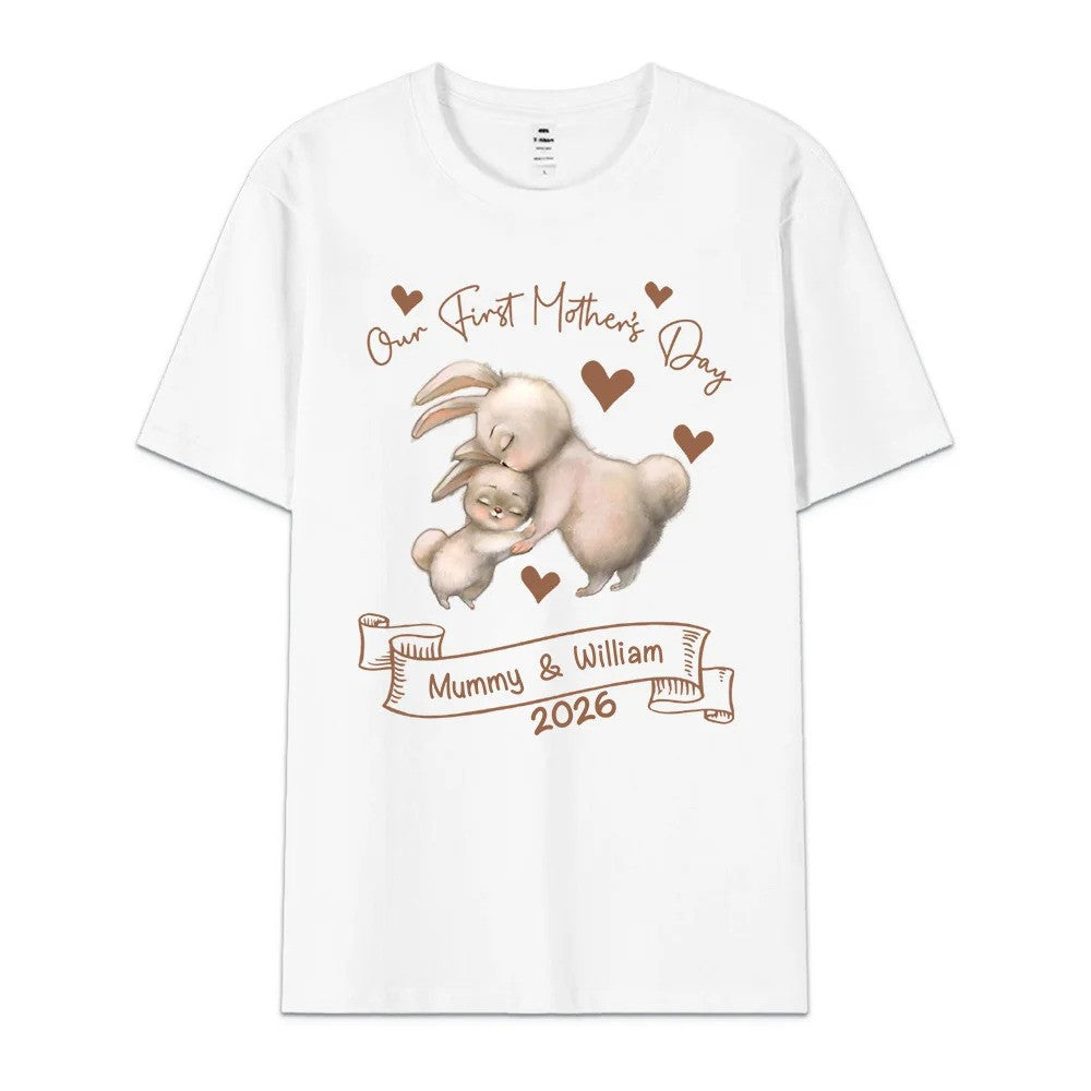 Personalized Cute Bear Bunny Fantasy Unicorn 100% Cotton Baby Bodysuit T-shirt Matching Outfit with Name First Mother's Day Gift for Newborn New Mom