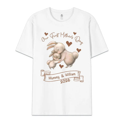 Personalized Cute Bear Bunny Fantasy Unicorn 100% Cotton Baby Bodysuit T-shirt Matching Outfit with Name First Mother's Day Gift for Newborn New Mom
