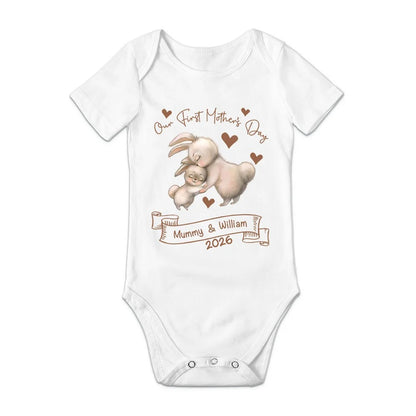 Personalized Cute Bear Bunny Fantasy Unicorn 100% Cotton Baby Bodysuit T-shirt Matching Outfit with Name First Mother's Day Gift for Newborn New Mom