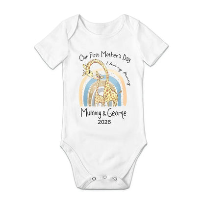 Personalized Cute Bear Bunny Fantasy Unicorn 100% Cotton Baby Bodysuit T-shirt Matching Outfit with Name First Mother's Day Gift for Newborn New Mom