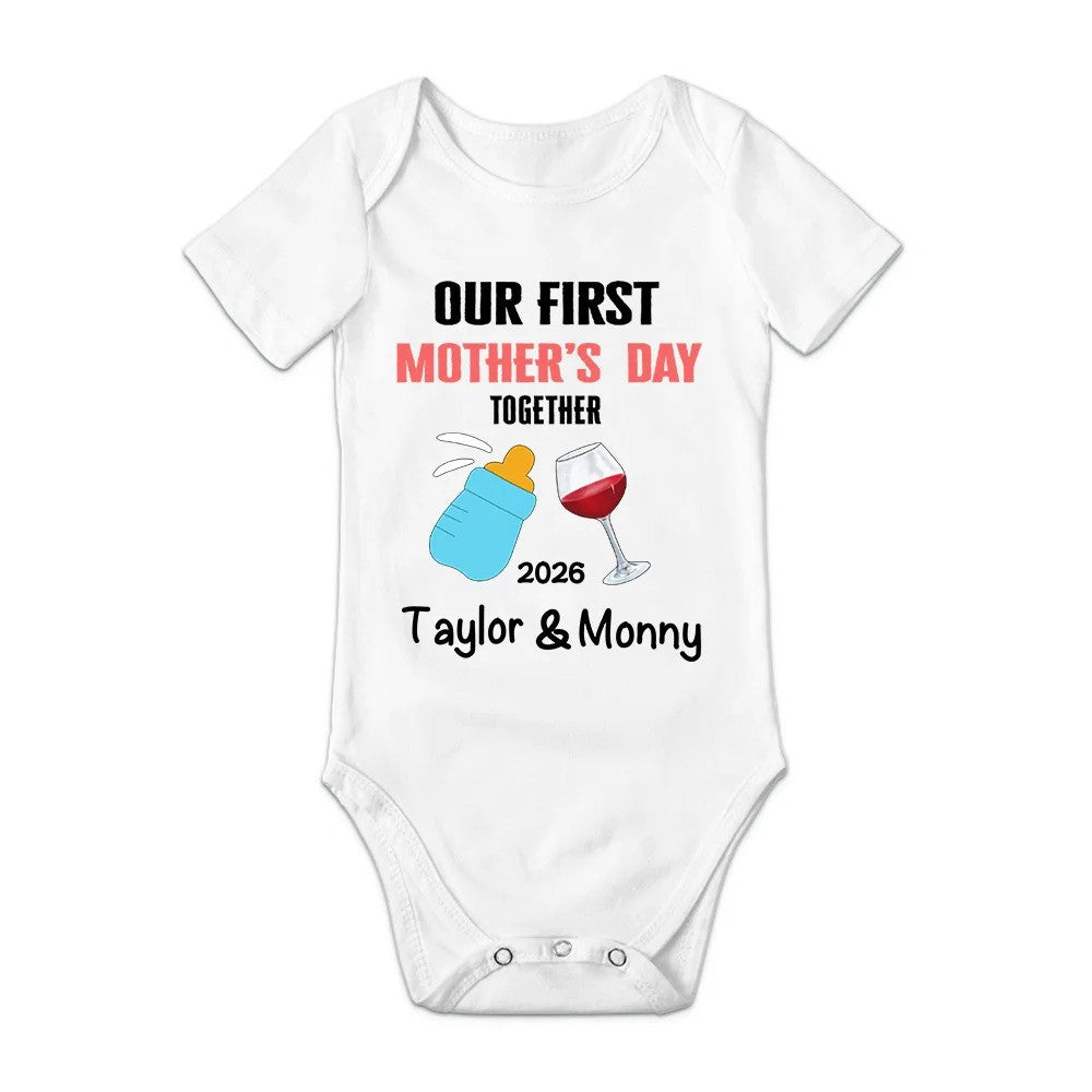 Personalized Cute Bear Bunny Fantasy Unicorn 100% Cotton Baby Bodysuit T-shirt Matching Outfit with Name First Mother's Day Gift for Newborn New Mom