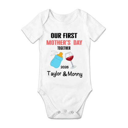 Personalized Cute Bear Bunny Fantasy Unicorn 100% Cotton Baby Bodysuit T-shirt Matching Outfit with Name First Mother's Day Gift for Newborn New Mom