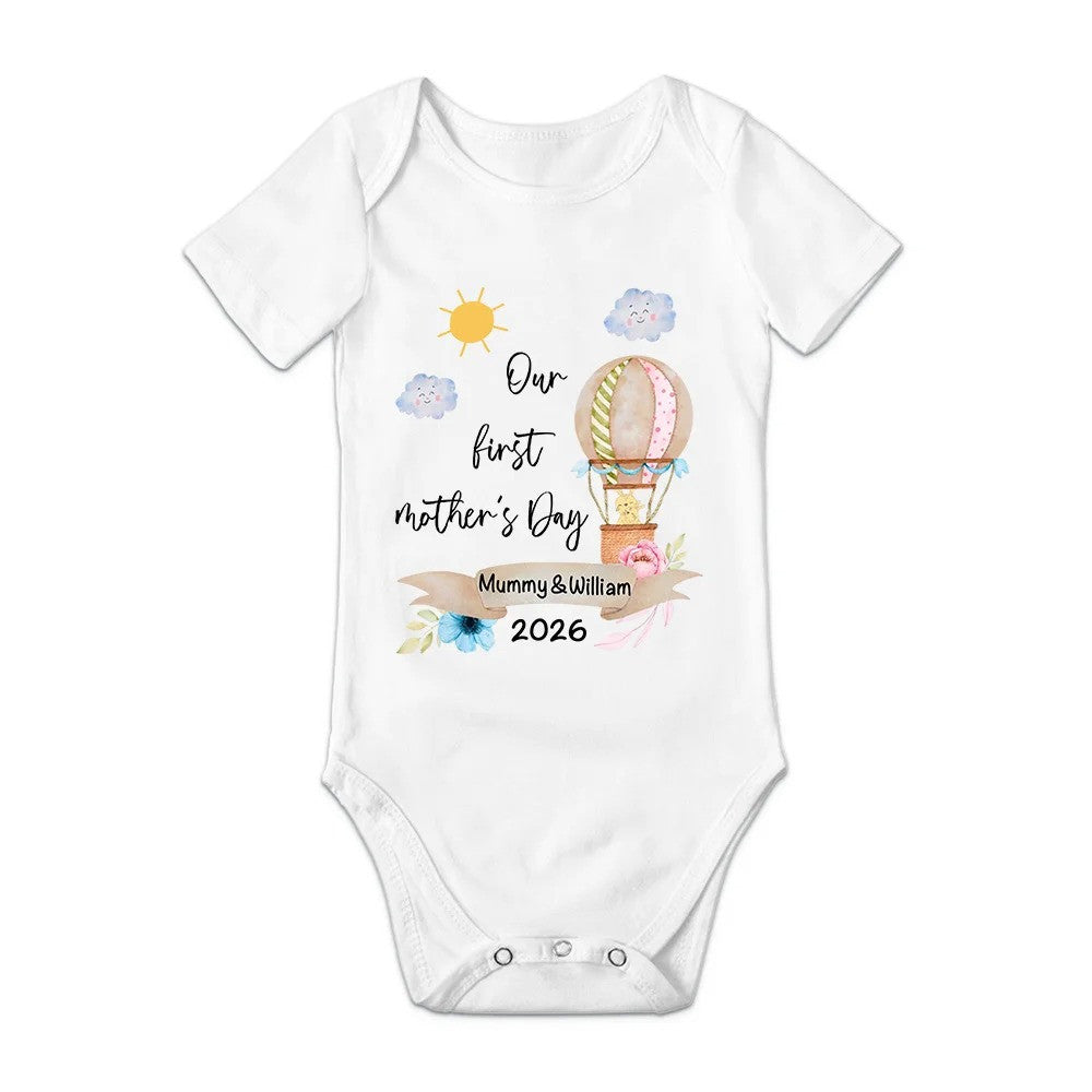 Personalized Cute Bear Bunny Fantasy Unicorn 100% Cotton Baby Bodysuit T-shirt Matching Outfit with Name First Mother's Day Gift for Newborn New Mom
