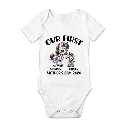 Personalized Cute Bear Bunny Fantasy Unicorn 100% Cotton Baby Bodysuit T-shirt Matching Outfit with Name First Mother's Day Gift for Newborn New Mom
