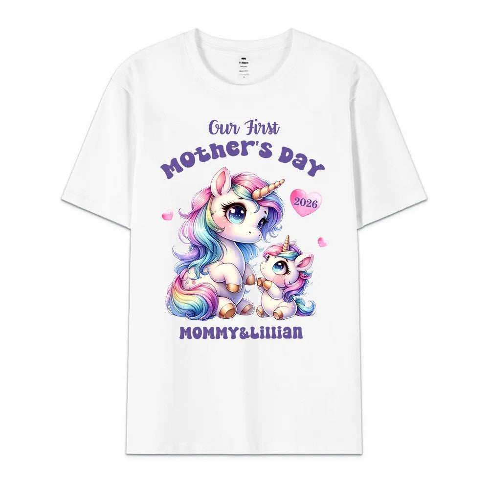 Personalized Cute Bear Bunny Fantasy Unicorn 100% Cotton Baby Bodysuit T-shirt Matching Outfit with Name First Mother's Day Gift for Newborn New Mom