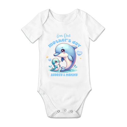 Personalized Cute Bear Bunny Fantasy Unicorn 100% Cotton Baby Bodysuit T-shirt Matching Outfit with Name First Mother's Day Gift for Newborn New Mom