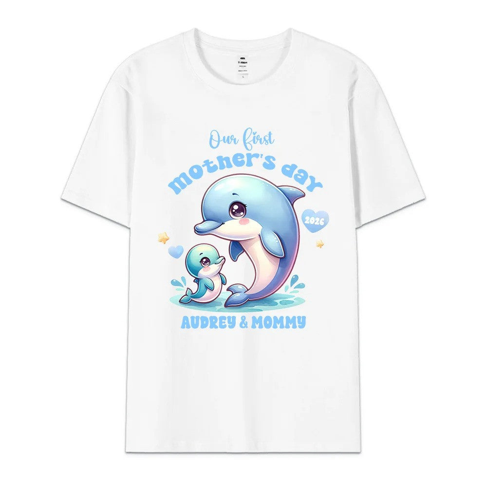 Personalized Cute Bear Bunny Fantasy Unicorn 100% Cotton Baby Bodysuit T-shirt Matching Outfit with Name First Mother's Day Gift for Newborn New Mom