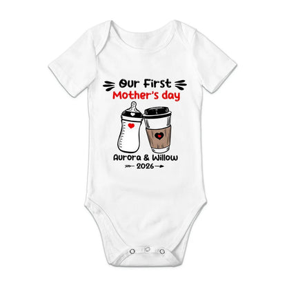 Personalized Cute Bear Bunny Fantasy Unicorn 100% Cotton Baby Bodysuit T-shirt Matching Outfit with Name First Mother's Day Gift for Newborn New Mom