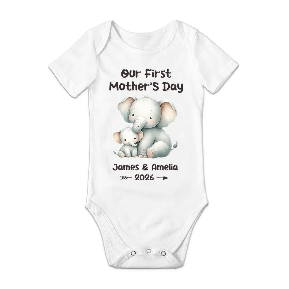 Personalized Cute Bear Bunny Fantasy Unicorn 100% Cotton Baby Bodysuit T-shirt Matching Outfit with Name First Mother's Day Gift for Newborn New Mom