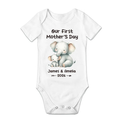 Personalized Cute Bear Bunny Fantasy Unicorn 100% Cotton Baby Bodysuit T-shirt Matching Outfit with Name First Mother's Day Gift for Newborn New Mom