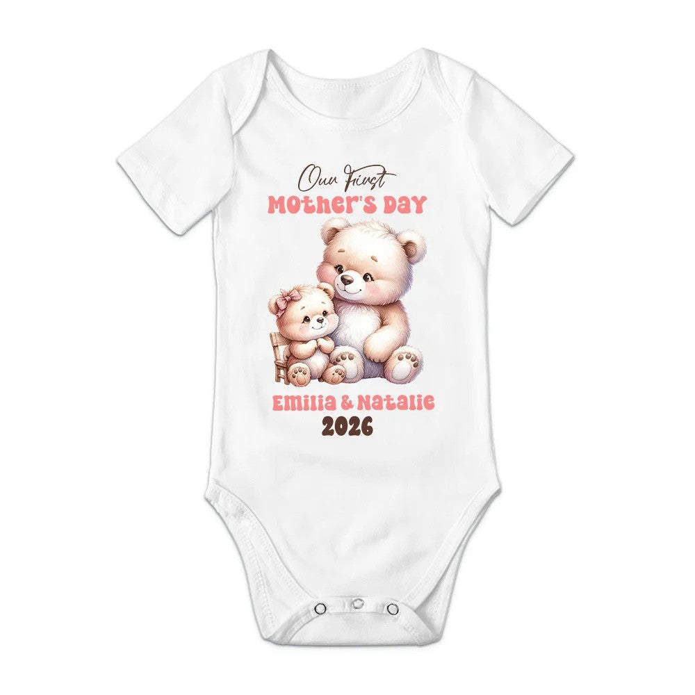 Personalized Cute Bear Bunny Fantasy Unicorn 100% Cotton Baby Bodysuit T-shirt Matching Outfit with Name First Mother's Day Gift for Newborn New Mom
