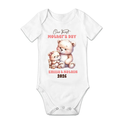 Personalized Cute Bear Bunny Fantasy Unicorn 100% Cotton Baby Bodysuit T-shirt Matching Outfit with Name First Mother's Day Gift for Newborn New Mom