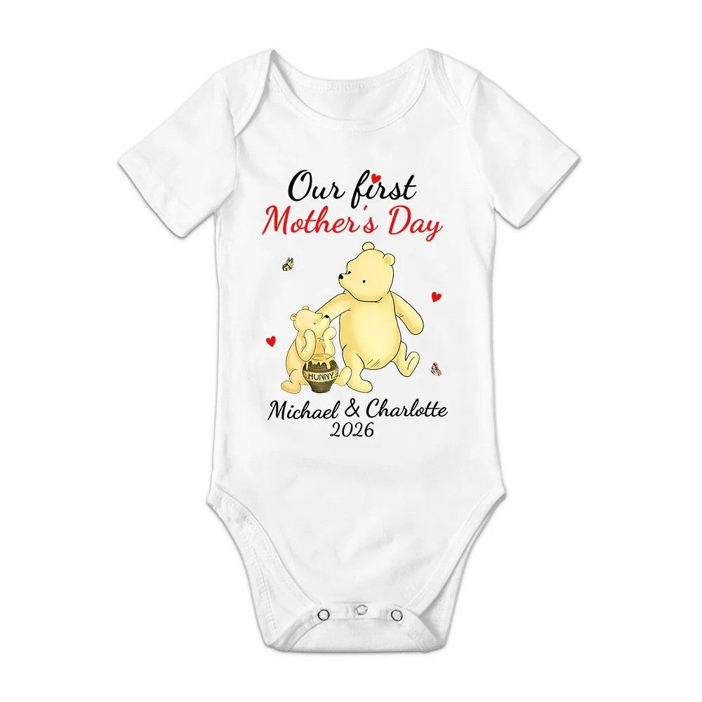Personalized Cute Bear Bunny Fantasy Unicorn 100% Cotton Baby Bodysuit T-shirt Matching Outfit with Name First Mother's Day Gift for Newborn New Mom