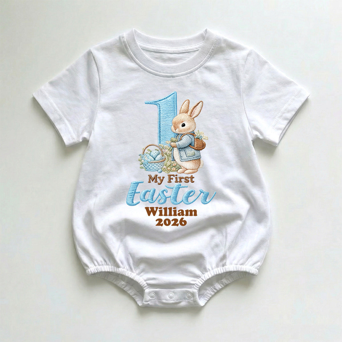 Happy Easter Premium Cotton T-Shirt Bubble Romper - Personalized Baby One-Piece