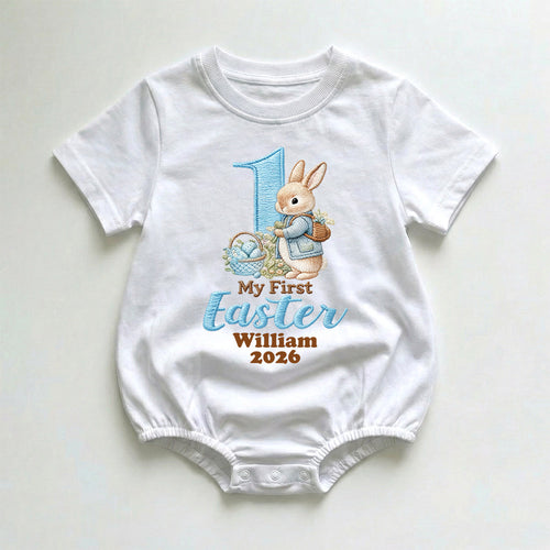 Happy Easter Premium Cotton T-Shirt Bubble Romper - Personalized Baby One-Piece