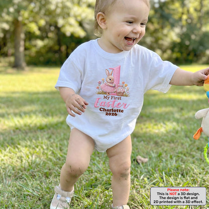Happy Easter Premium Cotton T-Shirt Bubble Romper - Personalized Baby One-Piece