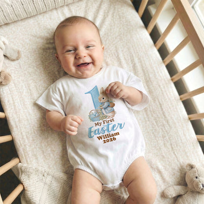 Happy Easter Premium Cotton T-Shirt Bubble Romper - Personalized Baby One-Piece