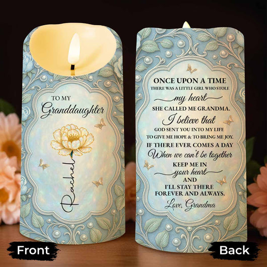 To My Granddaughter, Love Always With Flower And Butterflies, Custom LED Candle, Gift For Granddaughters