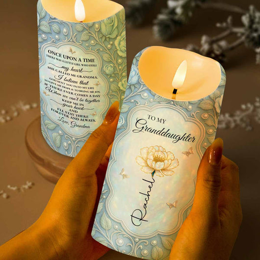To My Granddaughter, Love Always With Flower And Butterflies, Custom LED Candle, Gift For Granddaughters