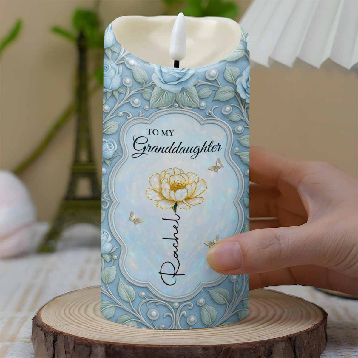 To My Granddaughter, Love Always With Flower And Butterflies, Custom LED Candle, Gift For Granddaughters