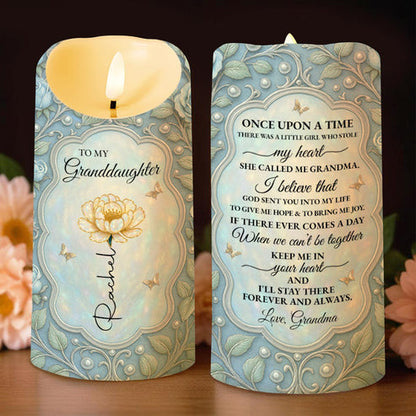 To My Granddaughter, Love Always With Flower And Butterflies, Custom LED Candle, Gift For Granddaughters