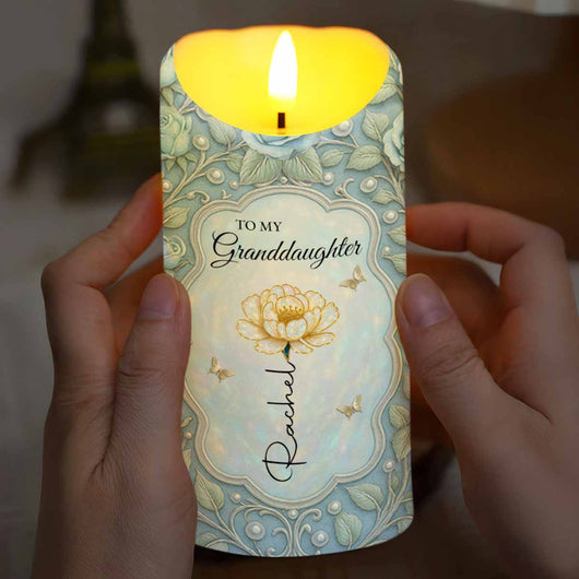 To My Granddaughter, Love Always With Flower And Butterflies, Custom LED Candle, Gift For Granddaughters
