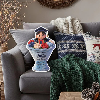 Graduation Flower - Personalized Graduation Faux Fur Shaped Pillow