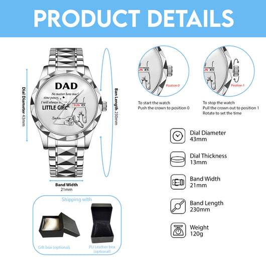 Father's Day Gifts, How Much Time Passes, I Will Always Be Your Little Girl - Personalized Men's Wrist Watch - Gift For Dad