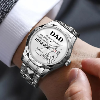 Father's Day Gifts, How Much Time Passes, I Will Always Be Your Little Girl - Personalized Men's Wrist Watch - Gift For Dad
