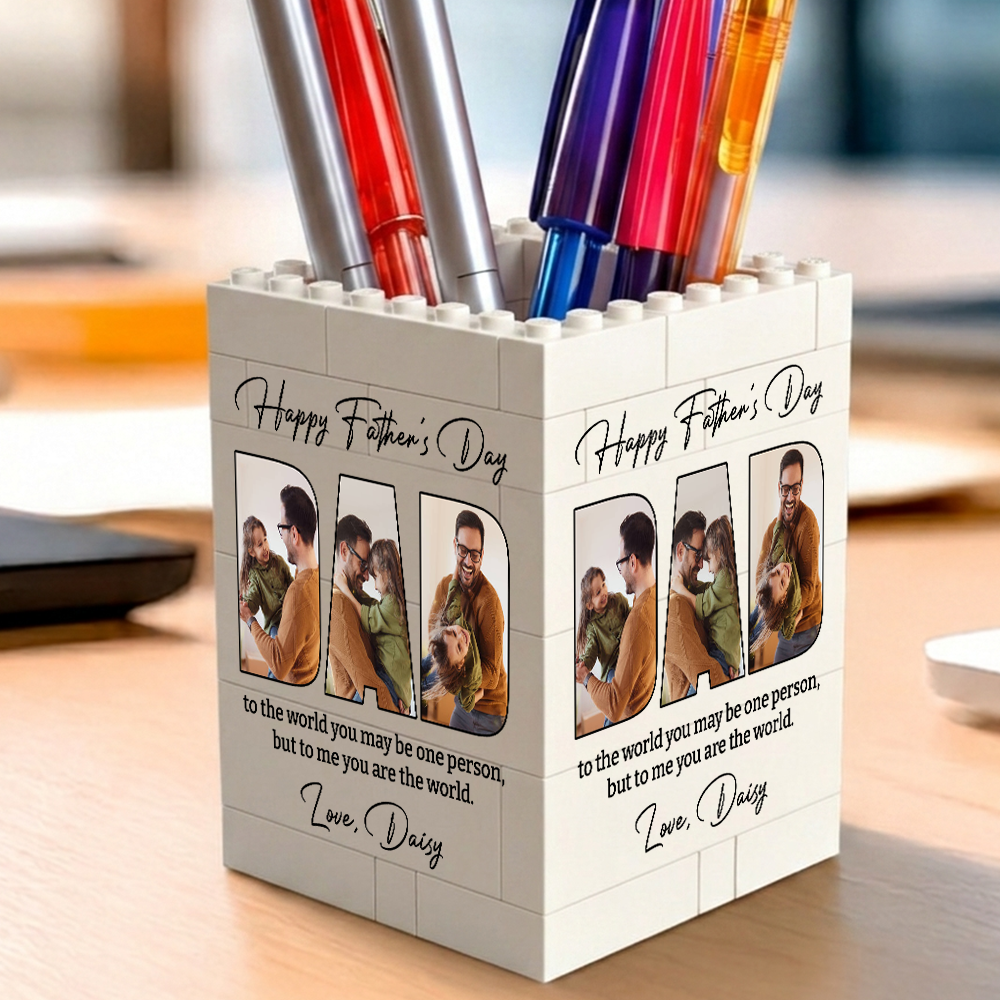 Custom Photo Brick Block Pen Box - Happy Father's Day