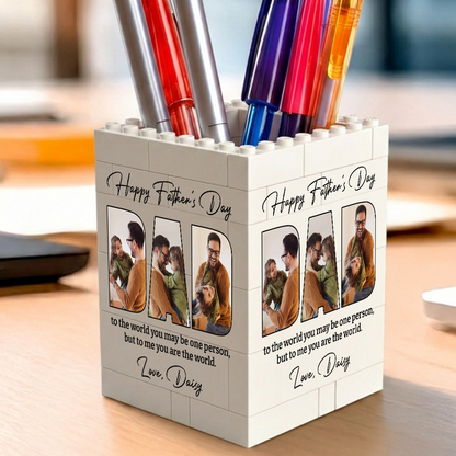 Custom Photo Brick Block Pen Box - Happy Father's Day