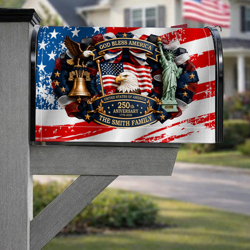 God Bless America – Custom Family Name Magnetic Mailbox Cover for America’s 250th Anniversary