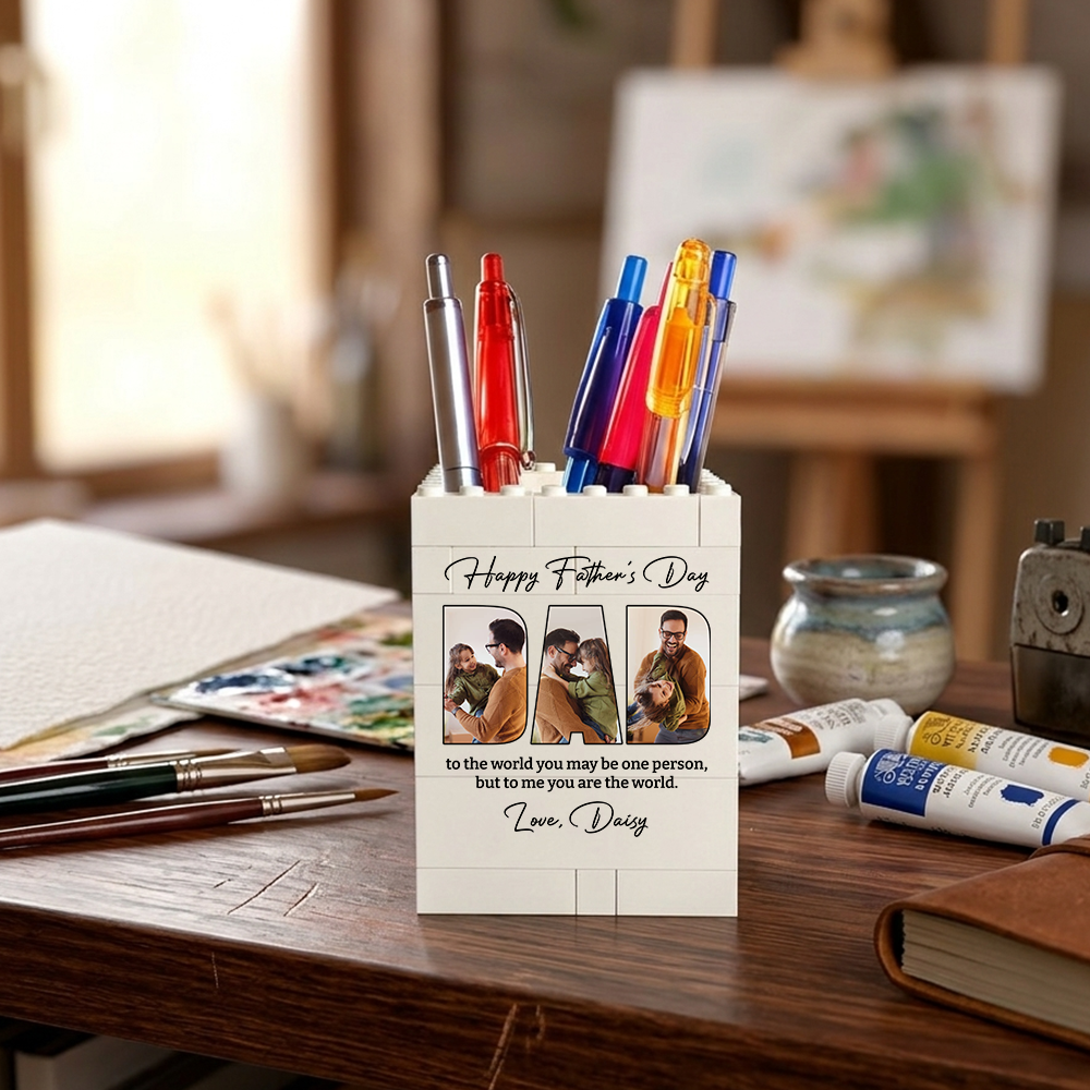 Custom Photo Brick Block Pen Box - Happy Father's Day