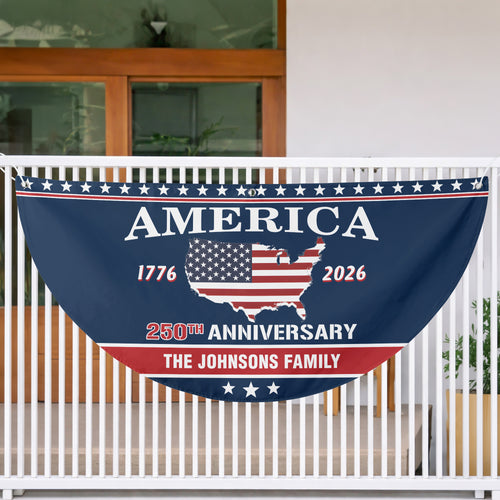 Personalized Family Name America 250th Anniversary - Semicircle Fence Flag
